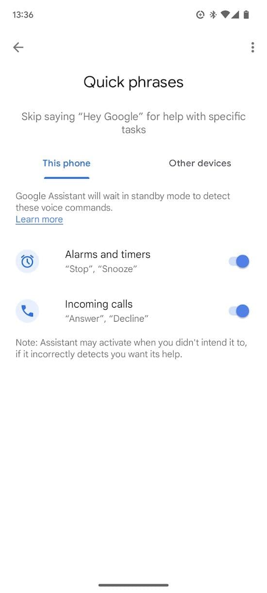 Στιγμιότυπο οθόνης Γρήγορων φράσεων στο Pixel 7
