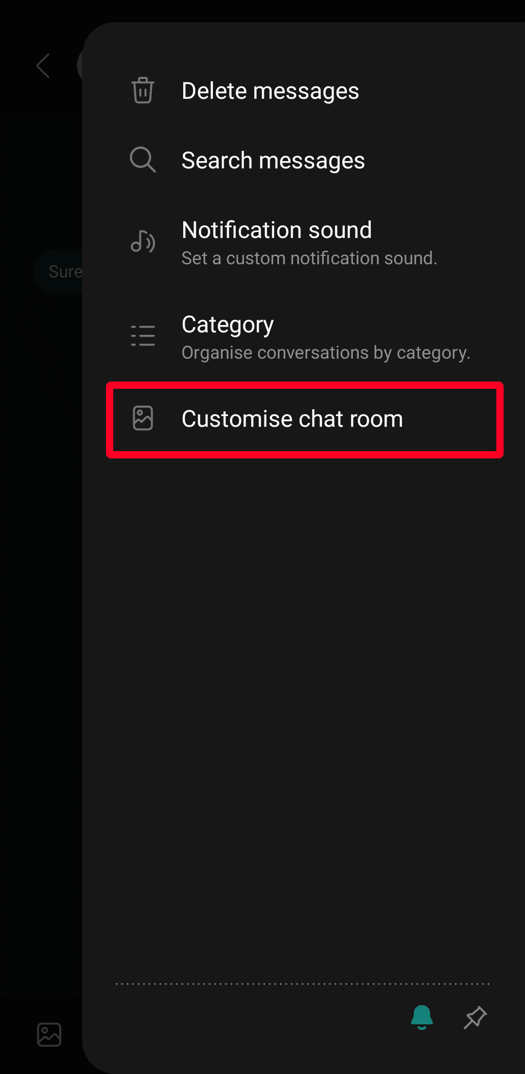 Μενού αίθουσας συνομιλίας Samsung Messages