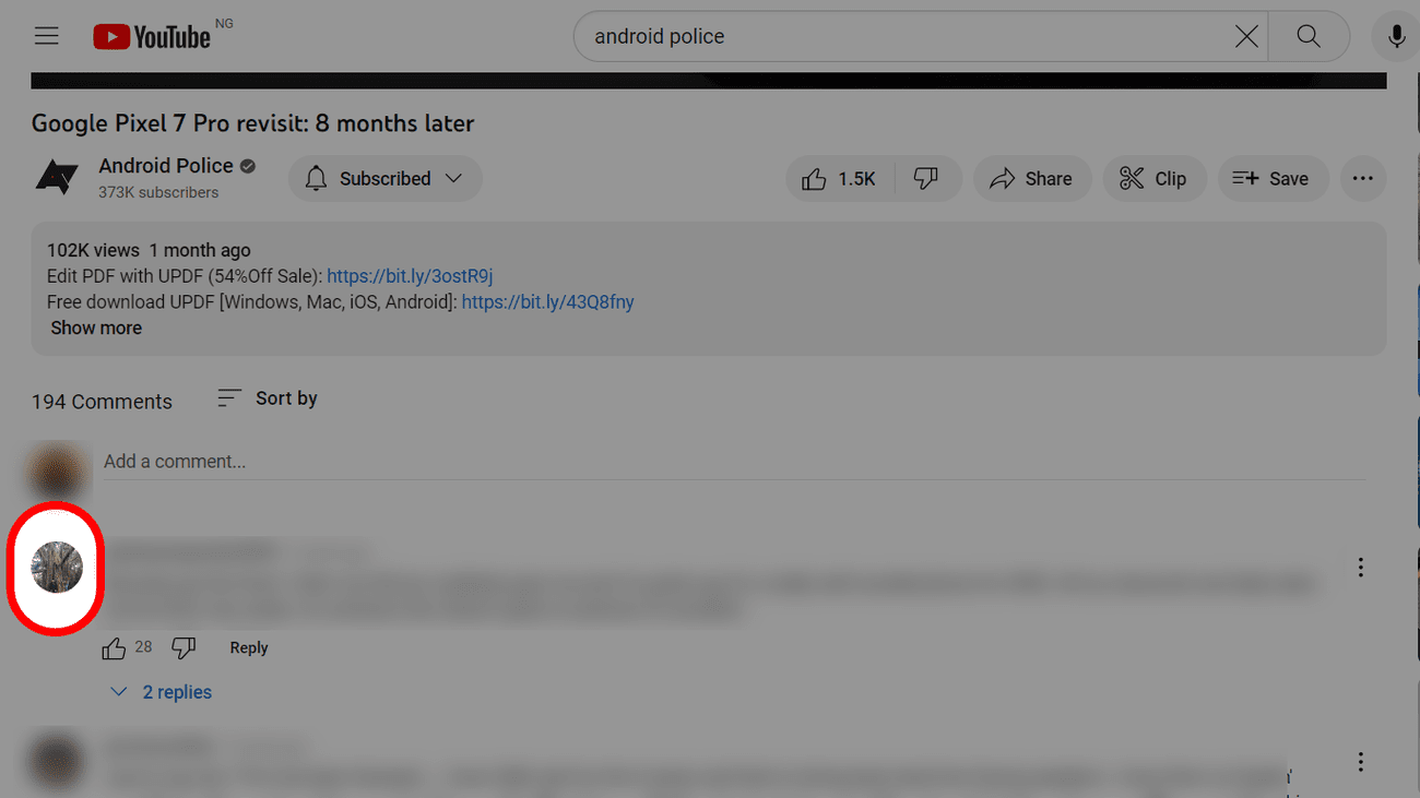 Προβολή καναλιού YouTube από την ενότητα σχολίων