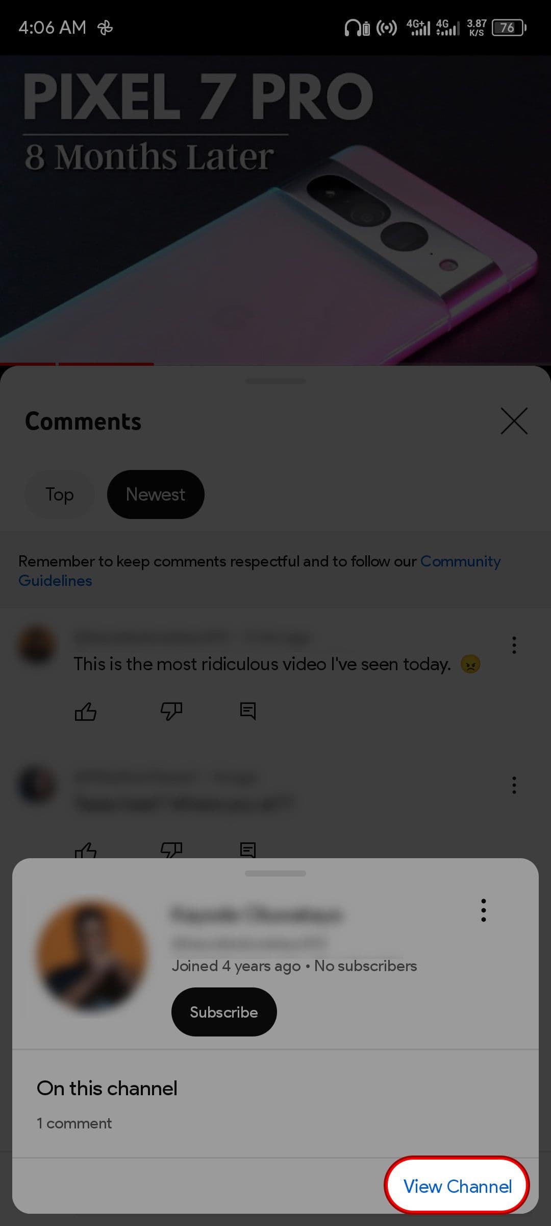 Προβολή χρήστη του YouTube από την ενότητα σχολίων