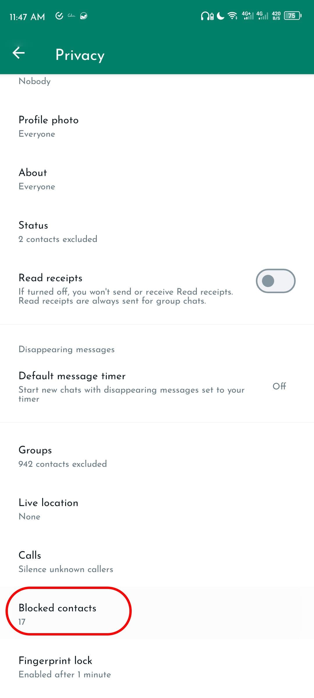 Πρόσβαση στη λίστα μπλοκ επαφών στο WhatsApp για Android