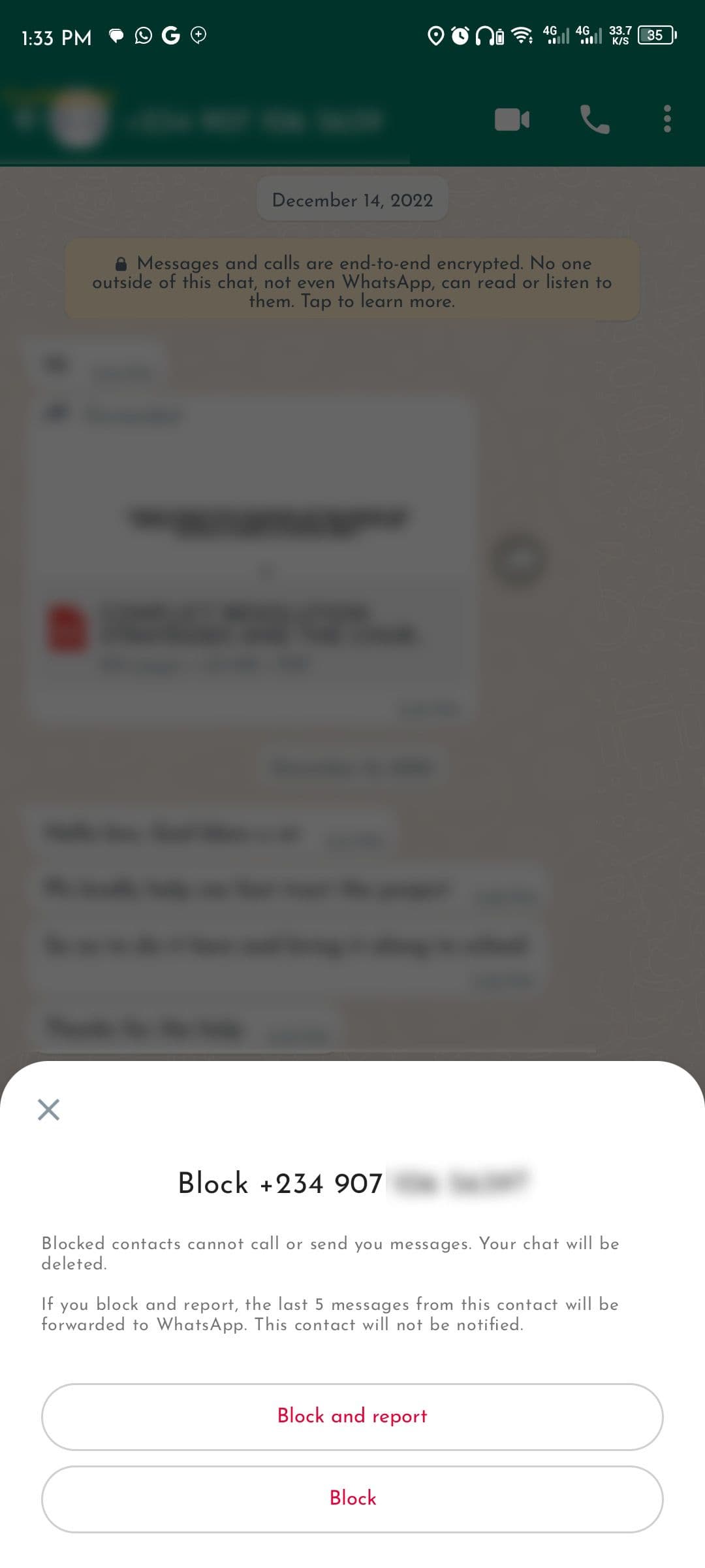 Αποκλεισμός άγνωστης επαφής WhatsApp