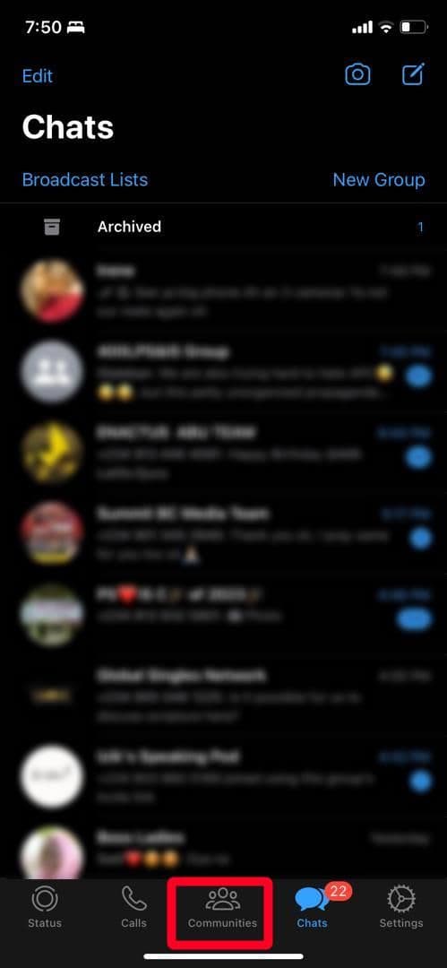 go to WhatsApp community on iPhone