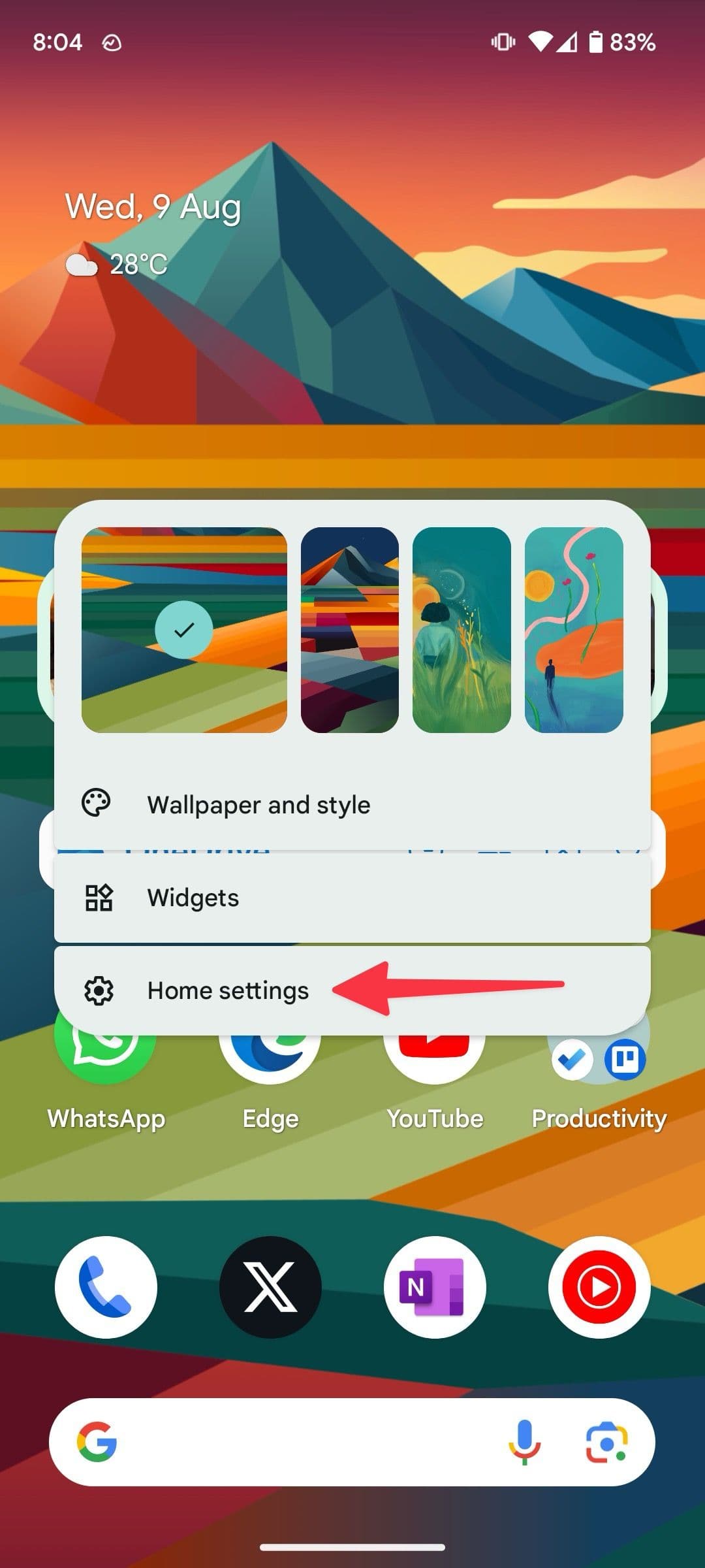 επιλέξτε τις ρυθμίσεις του σπιτιού