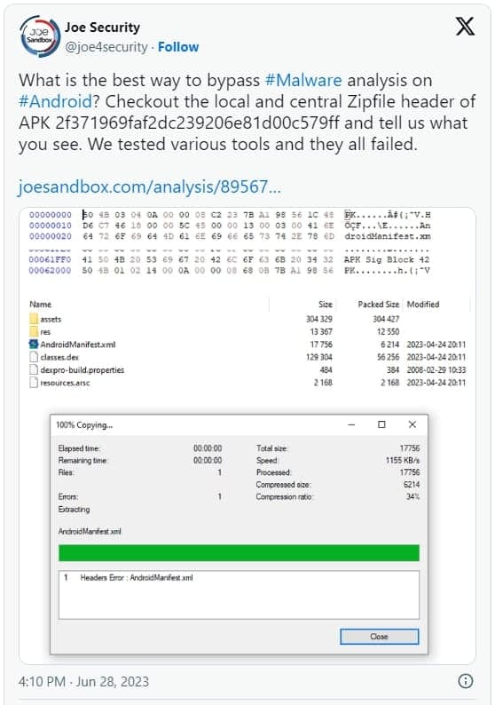 , Χιλιάδες APK Android χρησιμοποιούν κόλπο συμπίεσης για να εμποδίσουν την ανάλυση, TechWar.gr