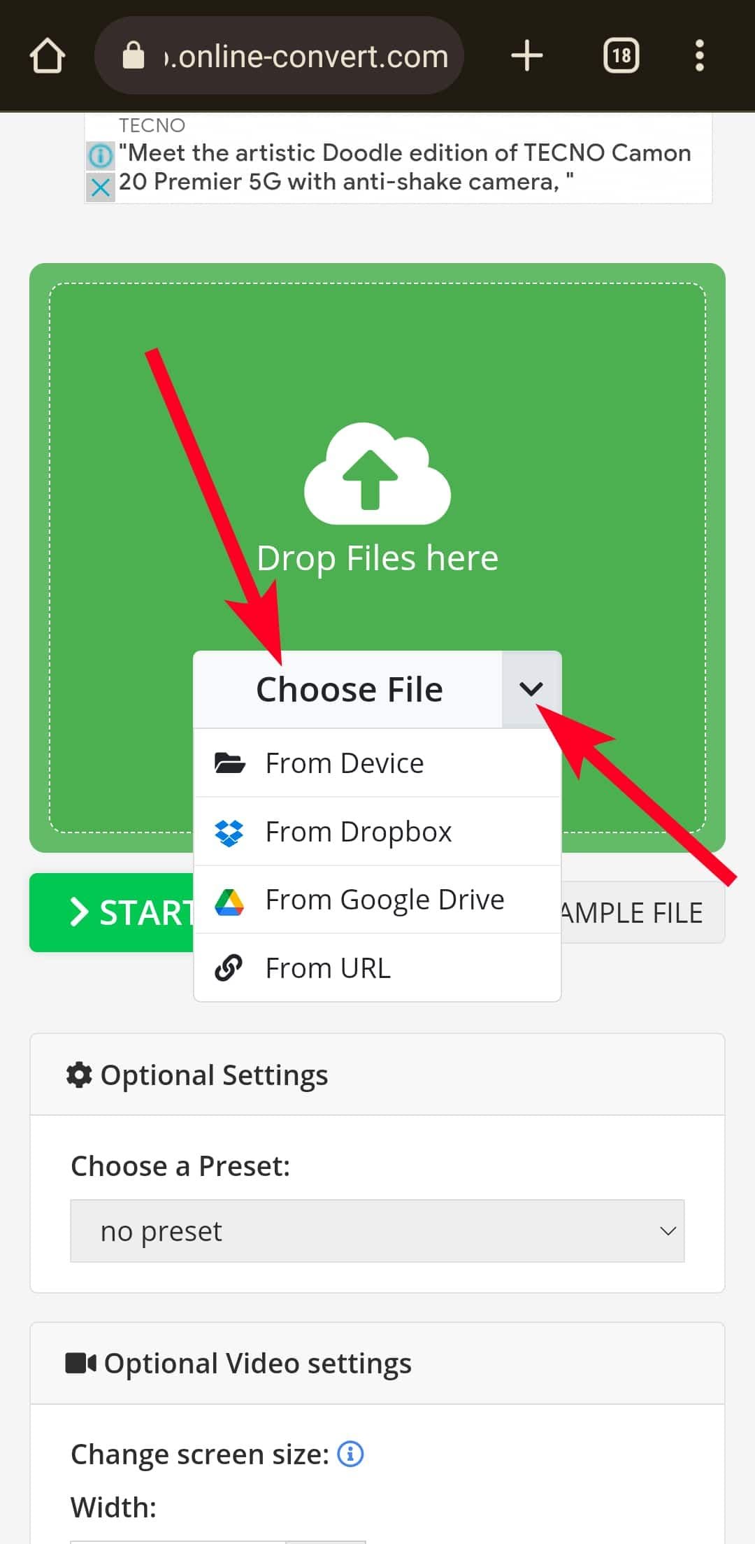 Μεταφόρτωση αρχείου GIF σε διαδικτυακή ιστοσελίδα μετατροπής