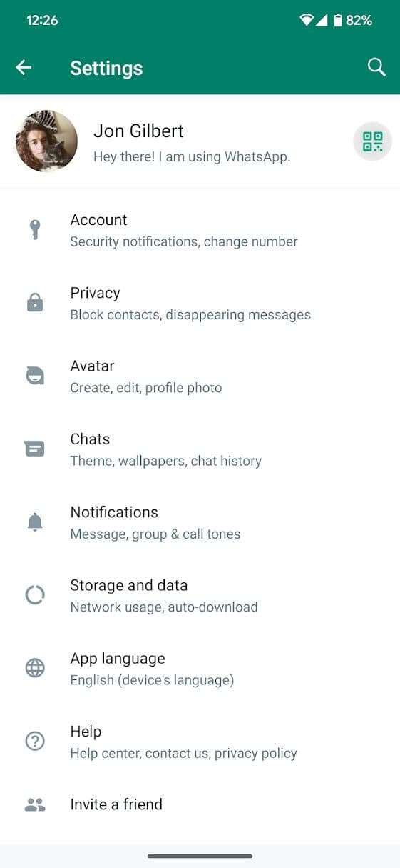 στιγμιότυπο οθόνης μενού ρυθμίσεων whatsapp