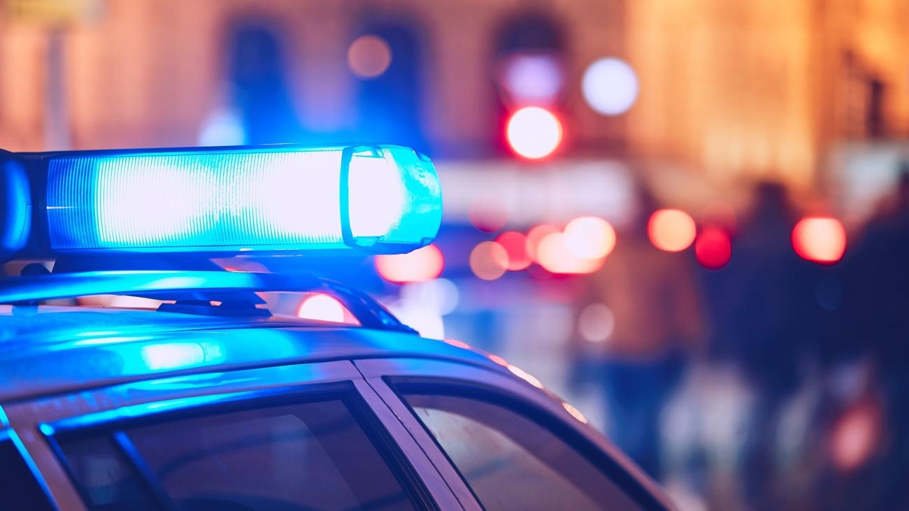 Police car on the street at night