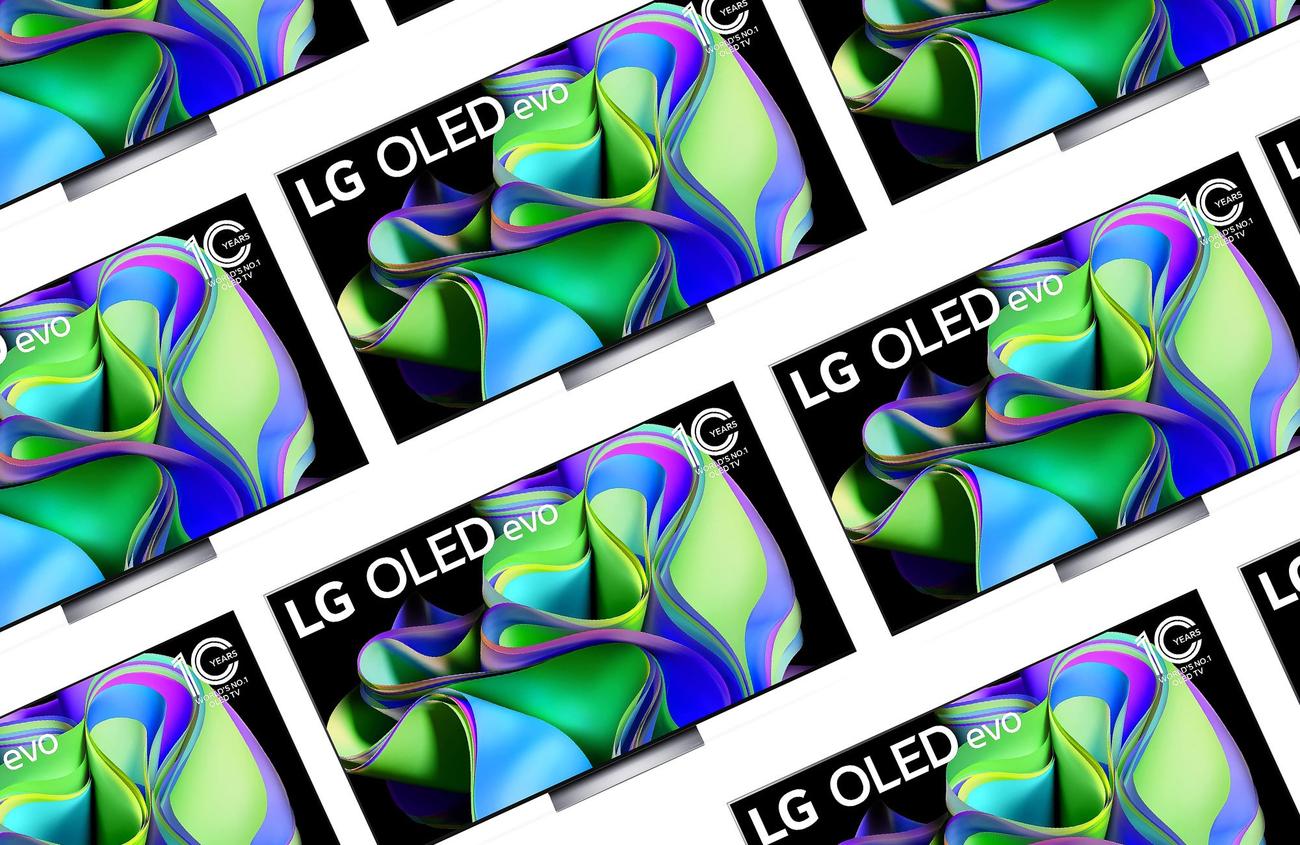 LG OLED evo TVs arranged in a diagonal pattern for their amazon sale