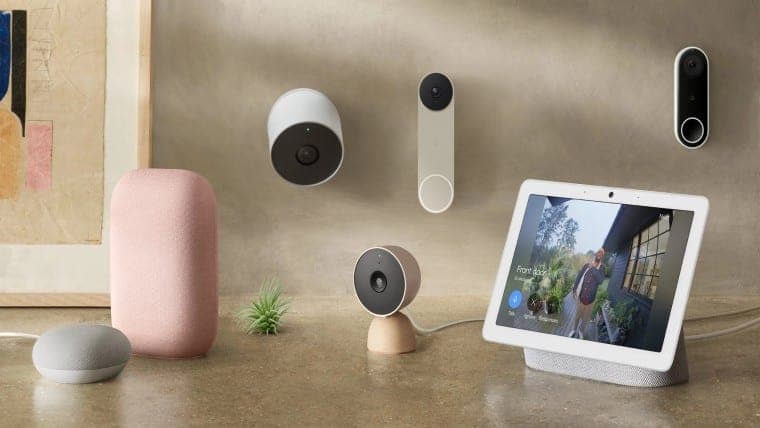 A bunch of Google Nest products shown together