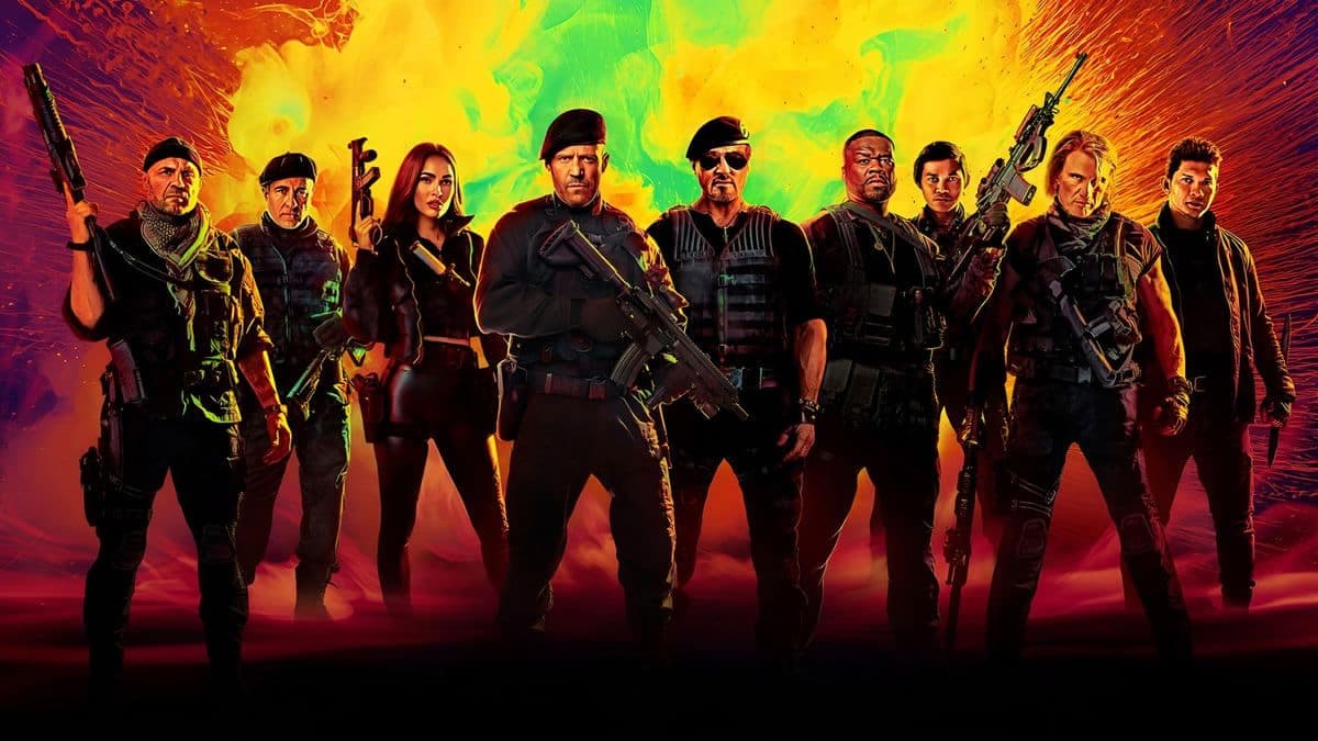 A screenshot of a promotional image showing the Expendables 4 cast, one of 2023