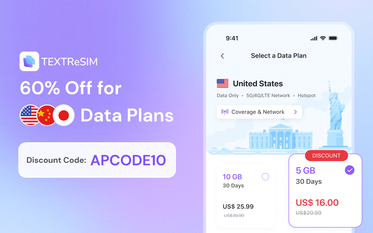 Έκπτωση Textr eSIM με στιγμιότυπο οθόνης επιλογής προγράμματος δεδομένων στο τηλέφωνο