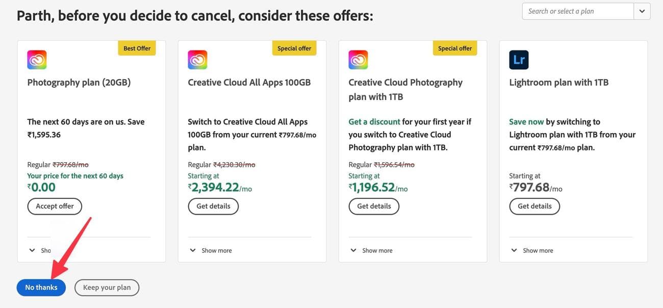 Προσφορές της Adobe κατά την ακύρωση
