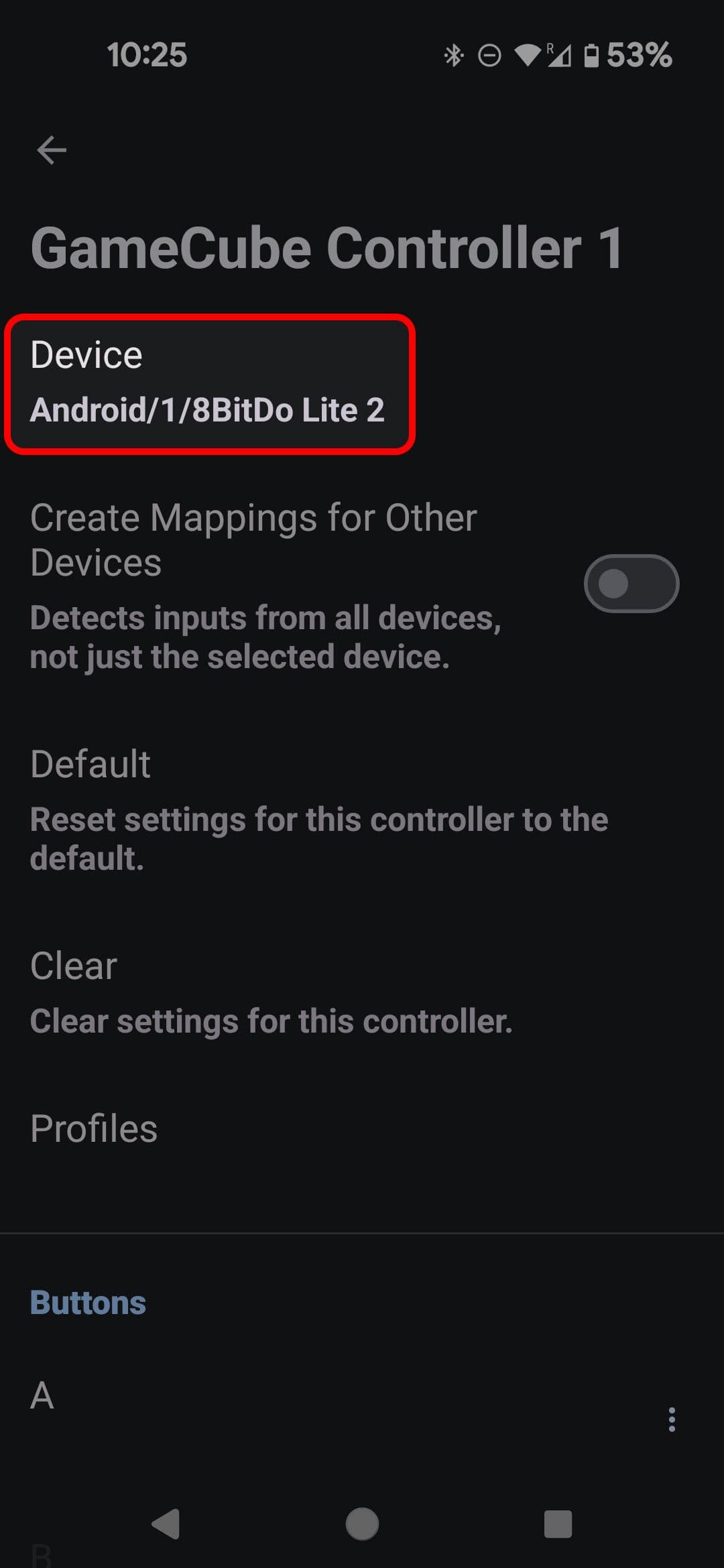 Επιλέξτε μια συσκευή στην οθόνη GameCube Controller 1