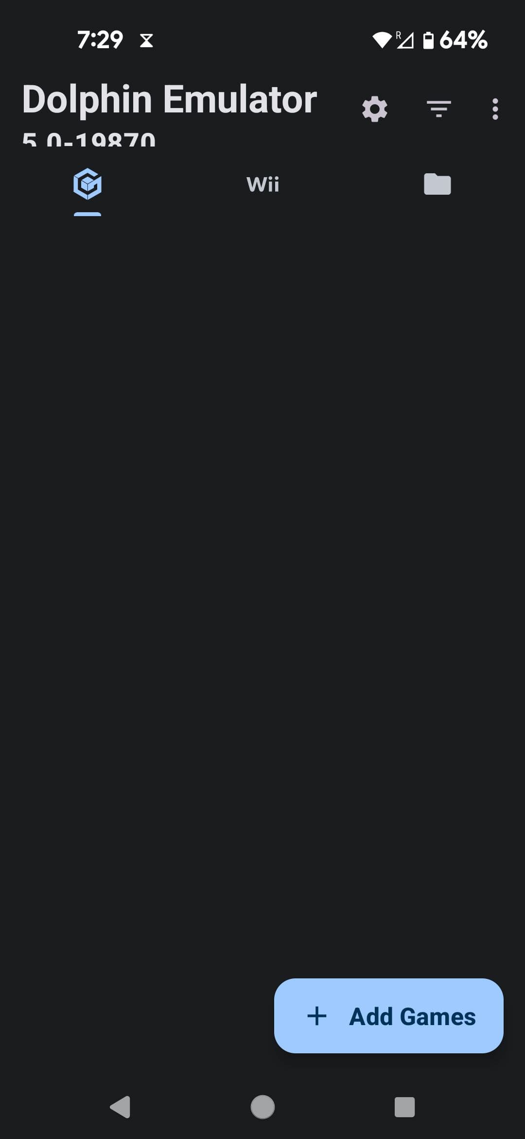 Αρχική οθόνη για φορητές συσκευές Dolphin Emulator