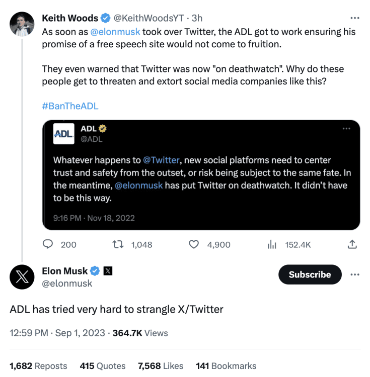 , Ο Έλον Μασκ «μου αρέσει» στις δημοφιλείς αναρτήσεις #BanTheADL καθώς η διαφήμιση της λευκής υπεροχής προβάλλεται στην πλατφόρμα, TechWar.gr