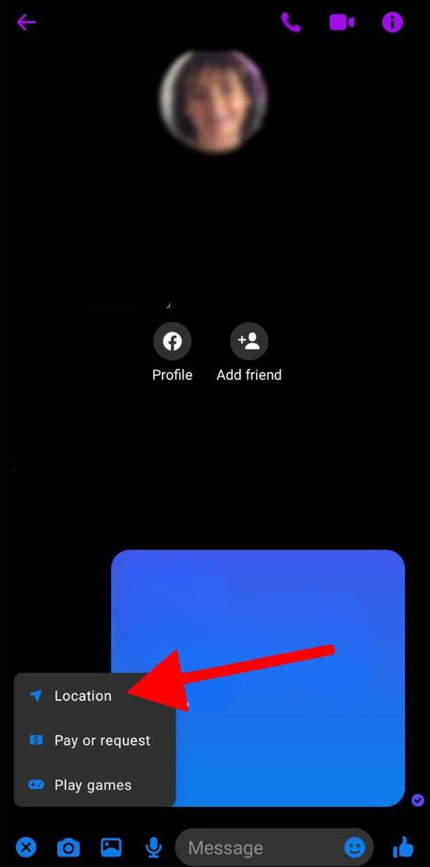 Επιλογές συνομιλίας Messenger με Ενδεικτική Κοινή χρήση τοποθεσίας