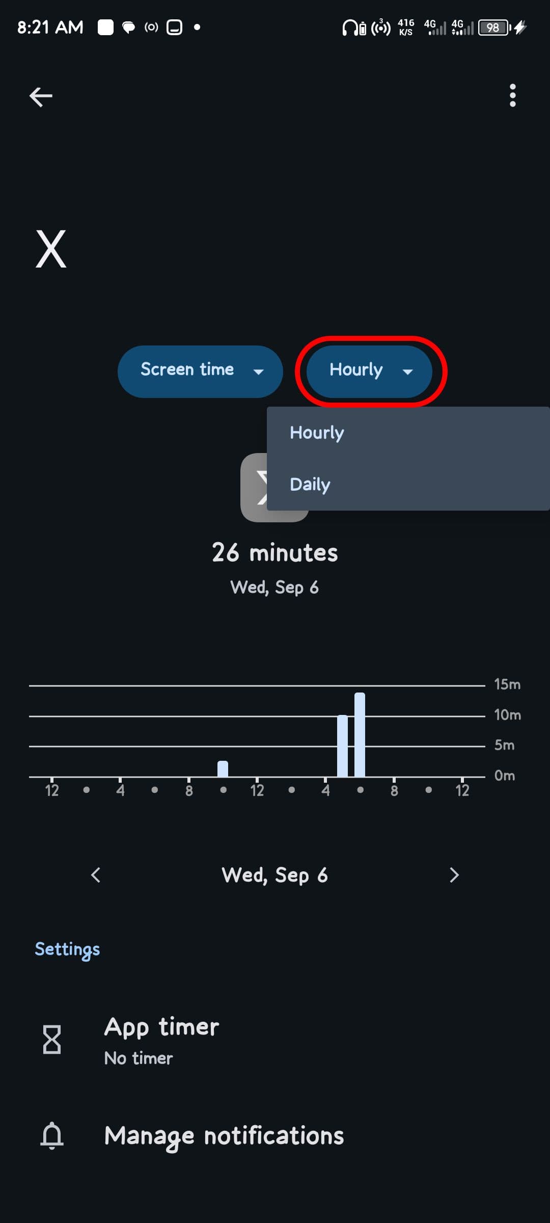 Εναλλαγή μεταξύ στατιστικών και προβολών Digital Wellbeing