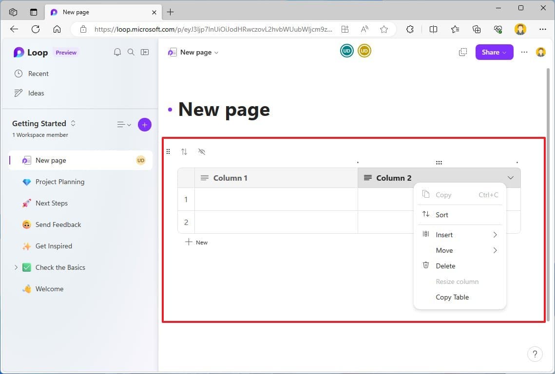 Επιλογή τραπεζιού βρόχου