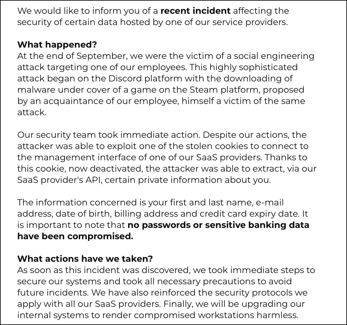 Σκιώδης ειδοποίηση παραβίασης δεδομένων που αποστέλλεται στους πελάτες