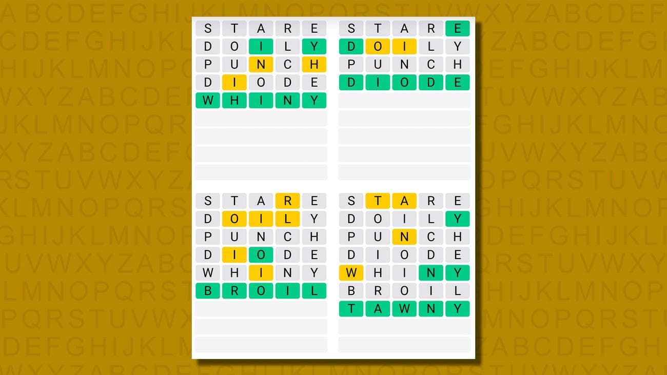 Quordle απαντήσεις για το παιχνίδι 632 σε κίτρινο φόντο