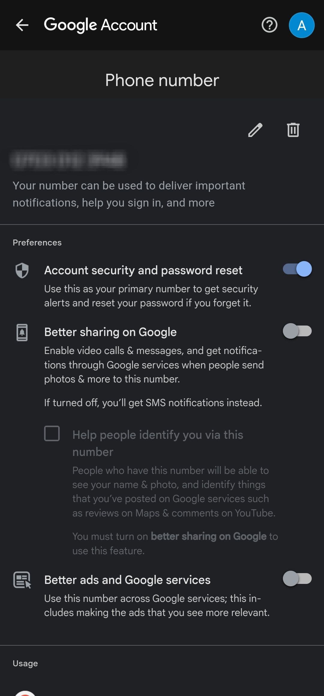 Ρυθμίσεις αριθμού τηλεφώνου λογαριασμού Google