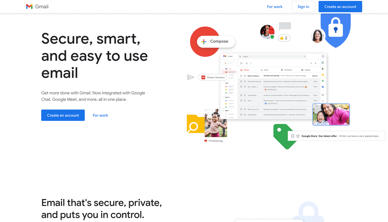Στιγμιότυπο οθόνης της αρχικής σελίδας του Gmail