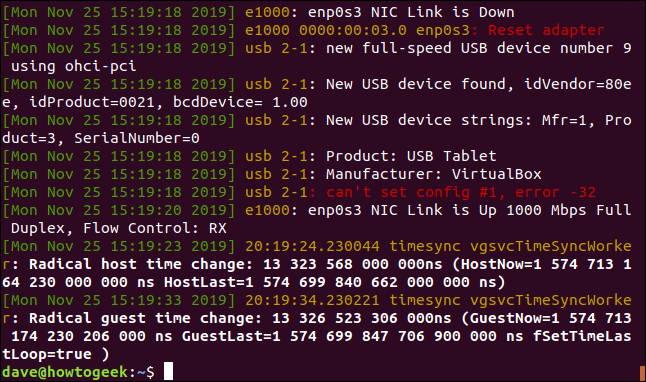 έξοδος από sudo dmesg -T σε παράθυρο τερματικού