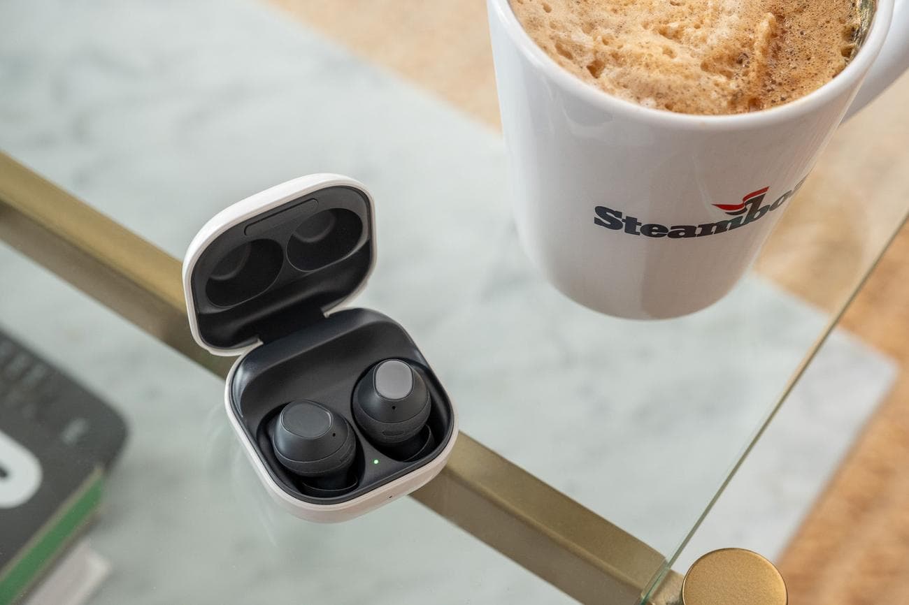 A photo of Samsung's Galaxy Buds FE earbuds.