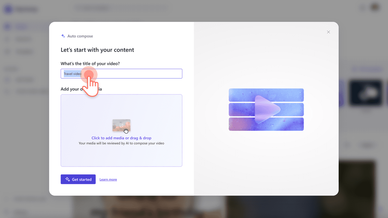 Η δυνατότητα αυτόματης σύνθεσης του Clipchamp για αυτοματοποιημένη επεξεργασία βίντεο.
