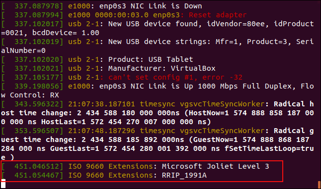 dmesg κουδουνίζει μηνύματα buffer ως αποτέλεσμα της τοποθέτησης ενός δίσκου CD-ROM
