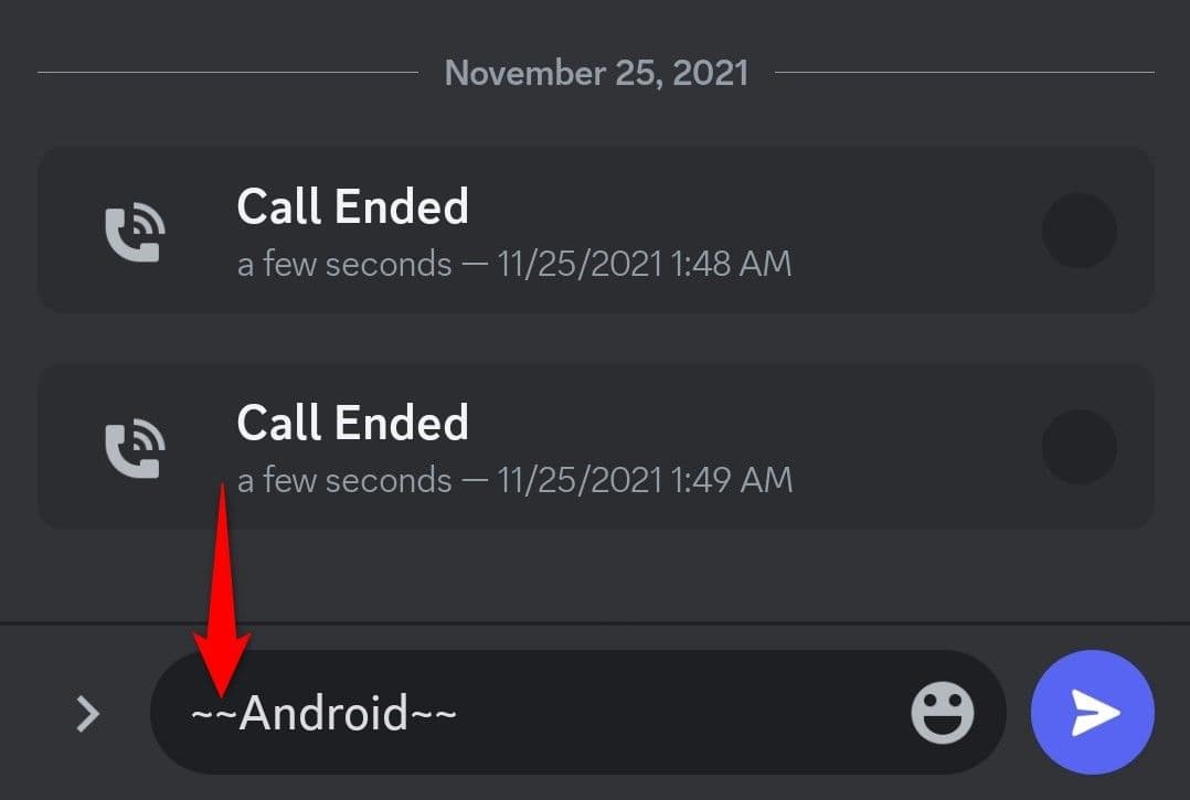 Η μορφοποίηση της διαγραφής εφαρμόστηκε μέσω της επισήμανσης που επισημαίνεται στο Discord για κινητά.