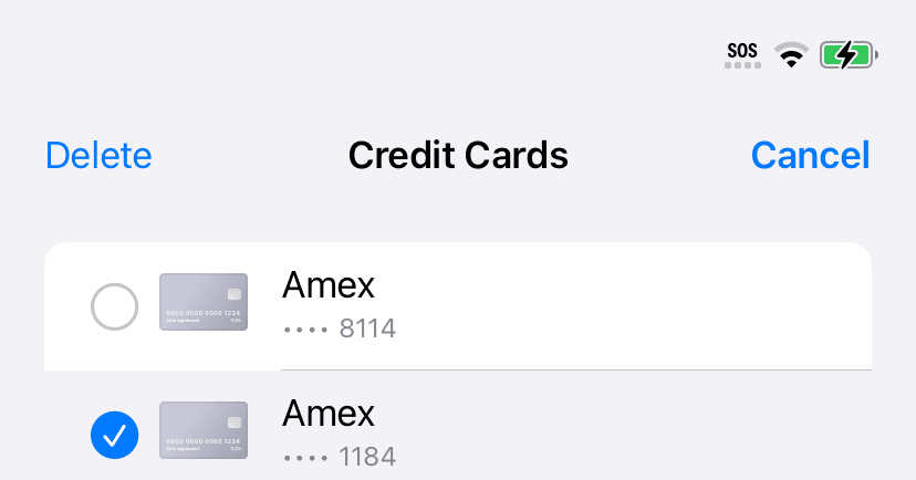 Επιλέξτε μια κάρτα για διαγραφή αν θέλετε. 