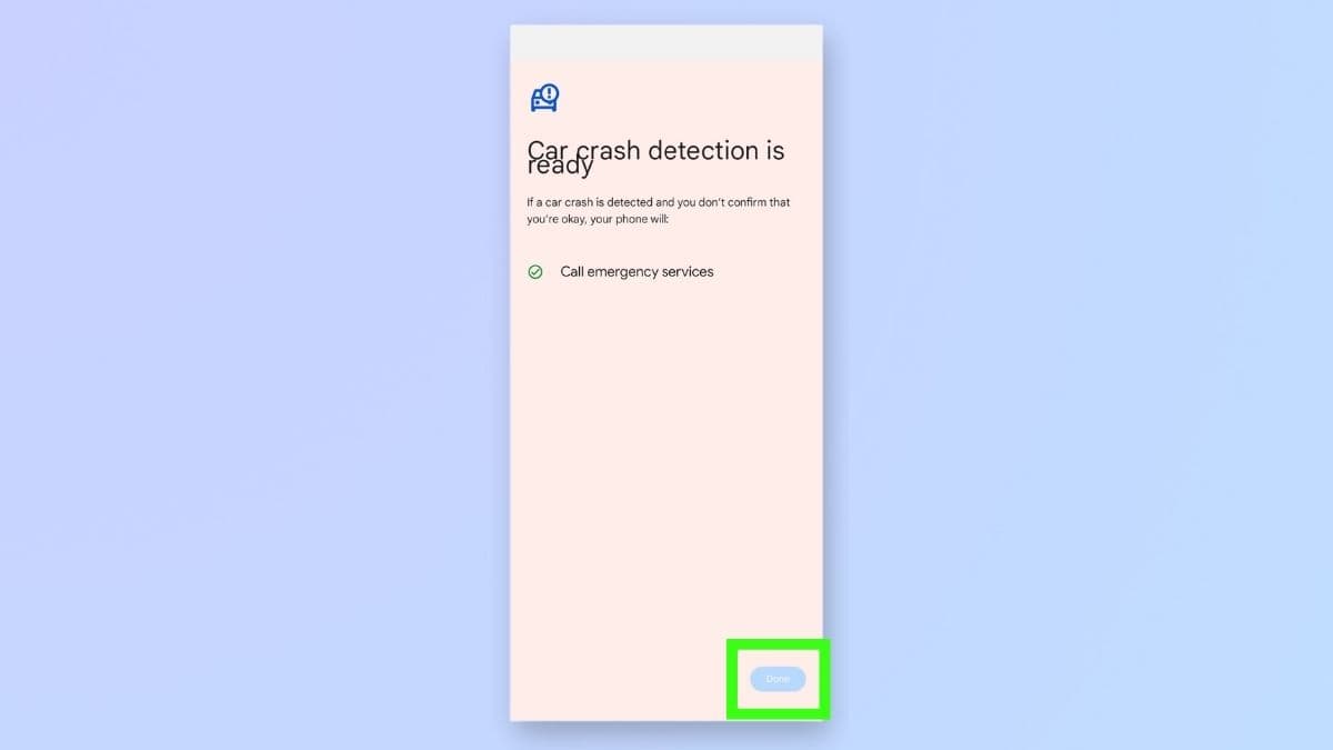 Στιγμιότυπο οθόνης που δείχνει τα βήματα για την ενεργοποίηση της ανίχνευσης τροχαίου ατυχήματος σε ένα τηλέφωνο pixel Google - Οθόνη ανίχνευσης τροχαίου ατυχήματος
