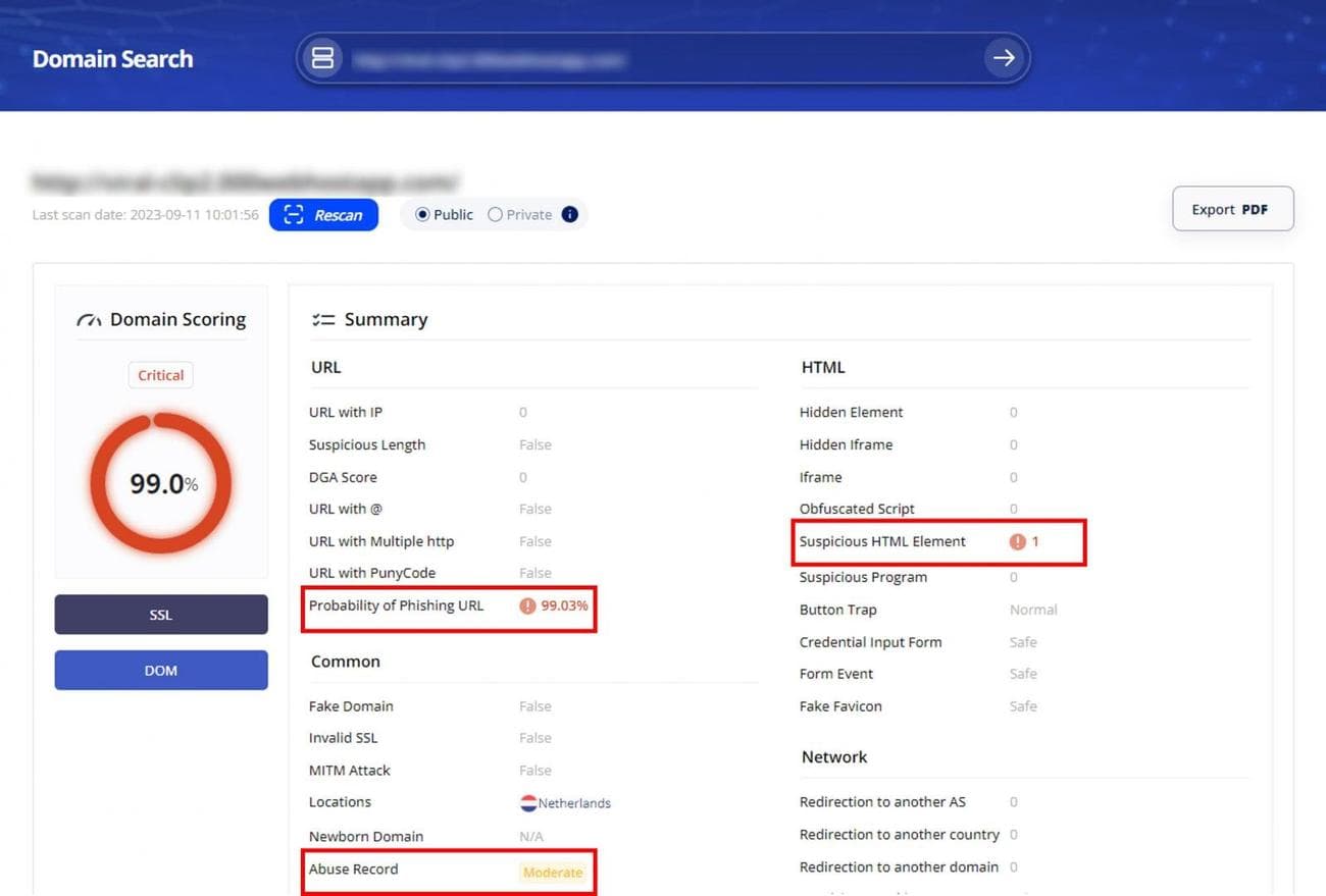 Παράδειγμα εγκληματικής αναζήτησης τομέα IP για κακόβουλη διεύθυνση URL