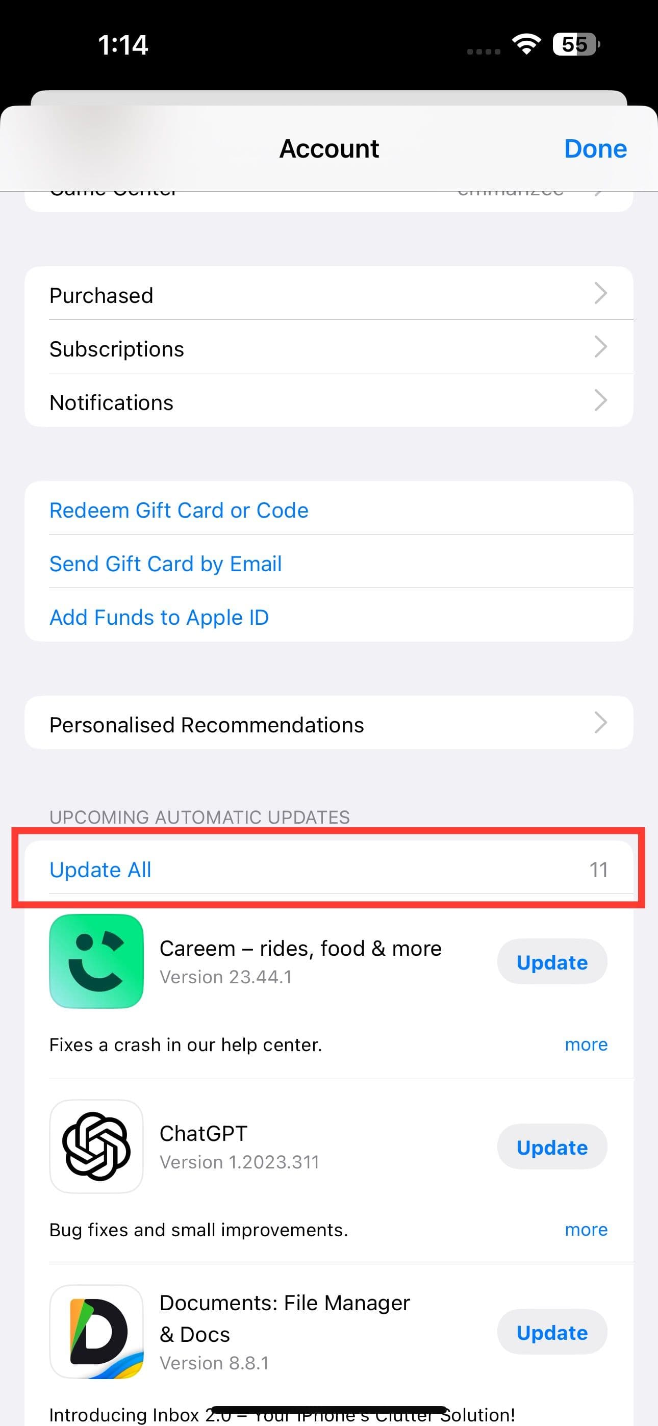 Το Apple App Store εμφανίζει εφαρμογές διαθέσιμες για ενημέρωση.