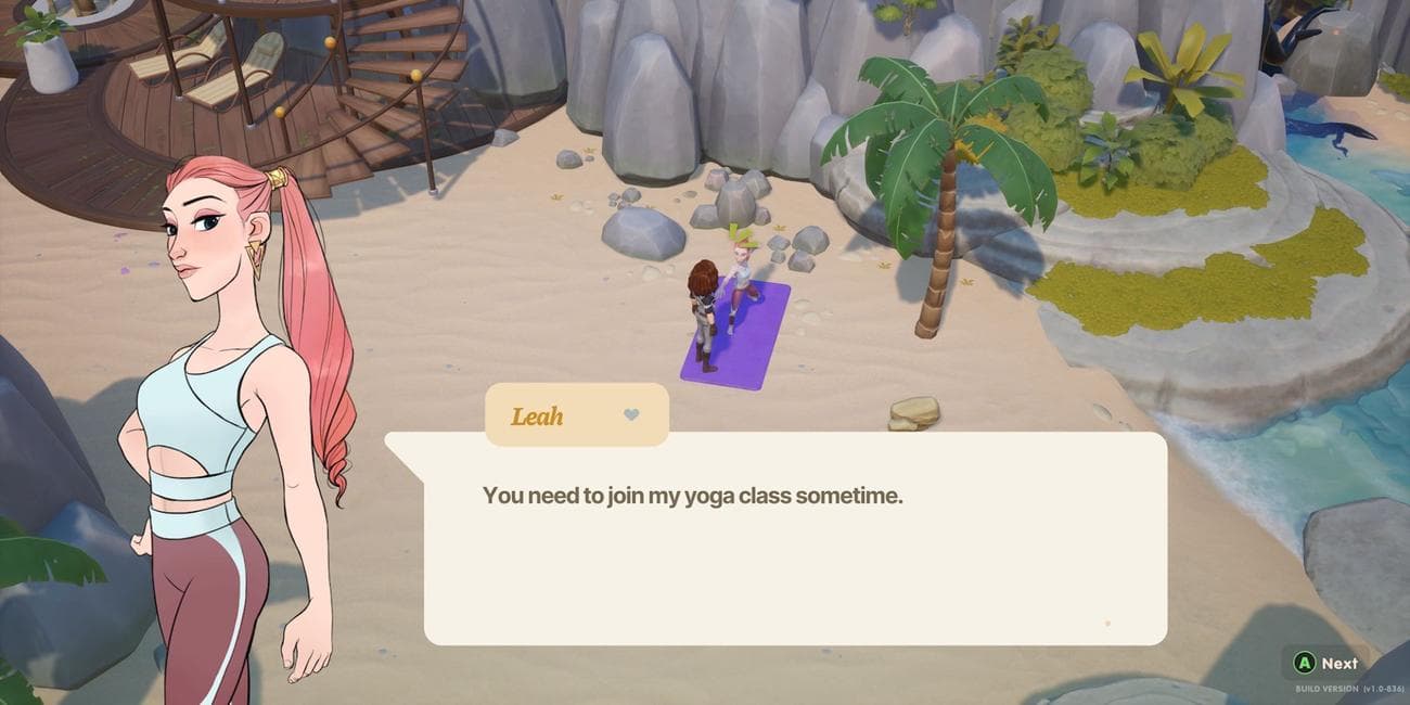 Η Λία κάνει γιόγκα στην παραλία στο Coral Island