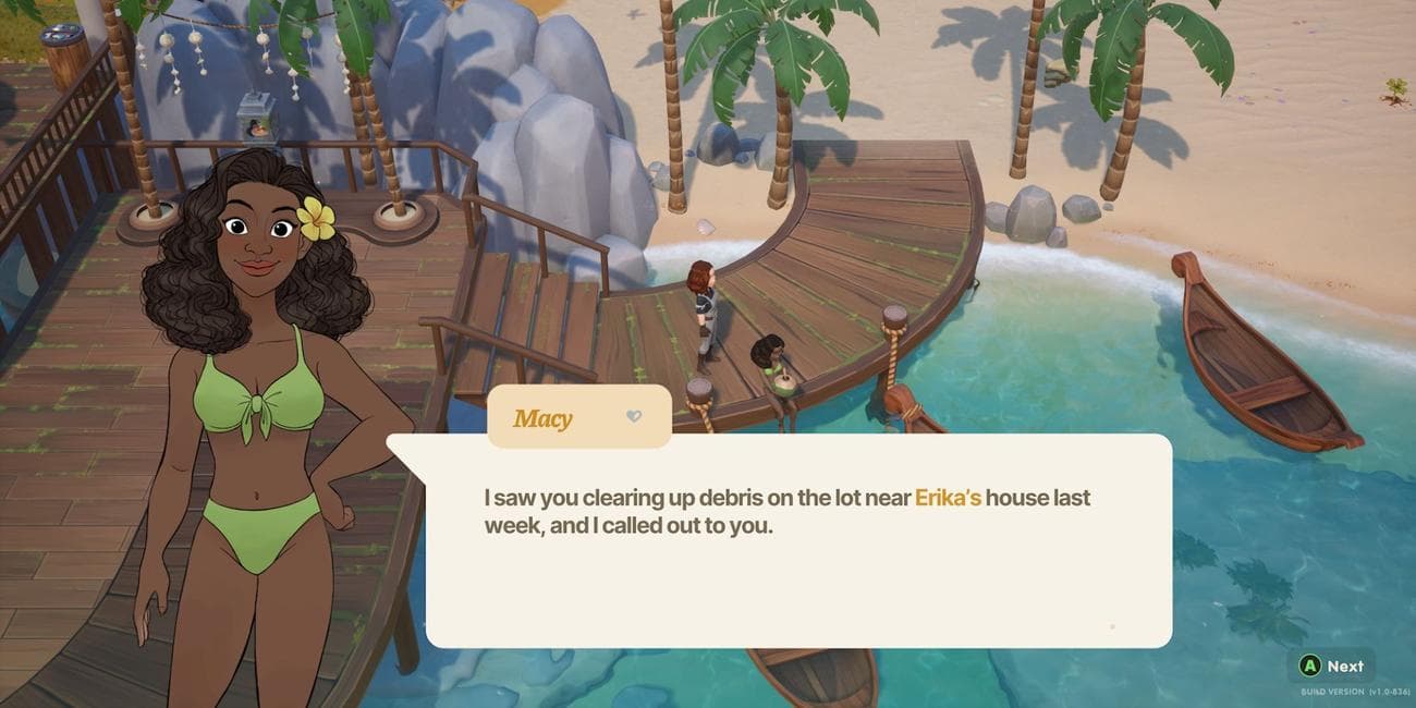 Η Macy πίνει από μια καρύδα στο Coral Island