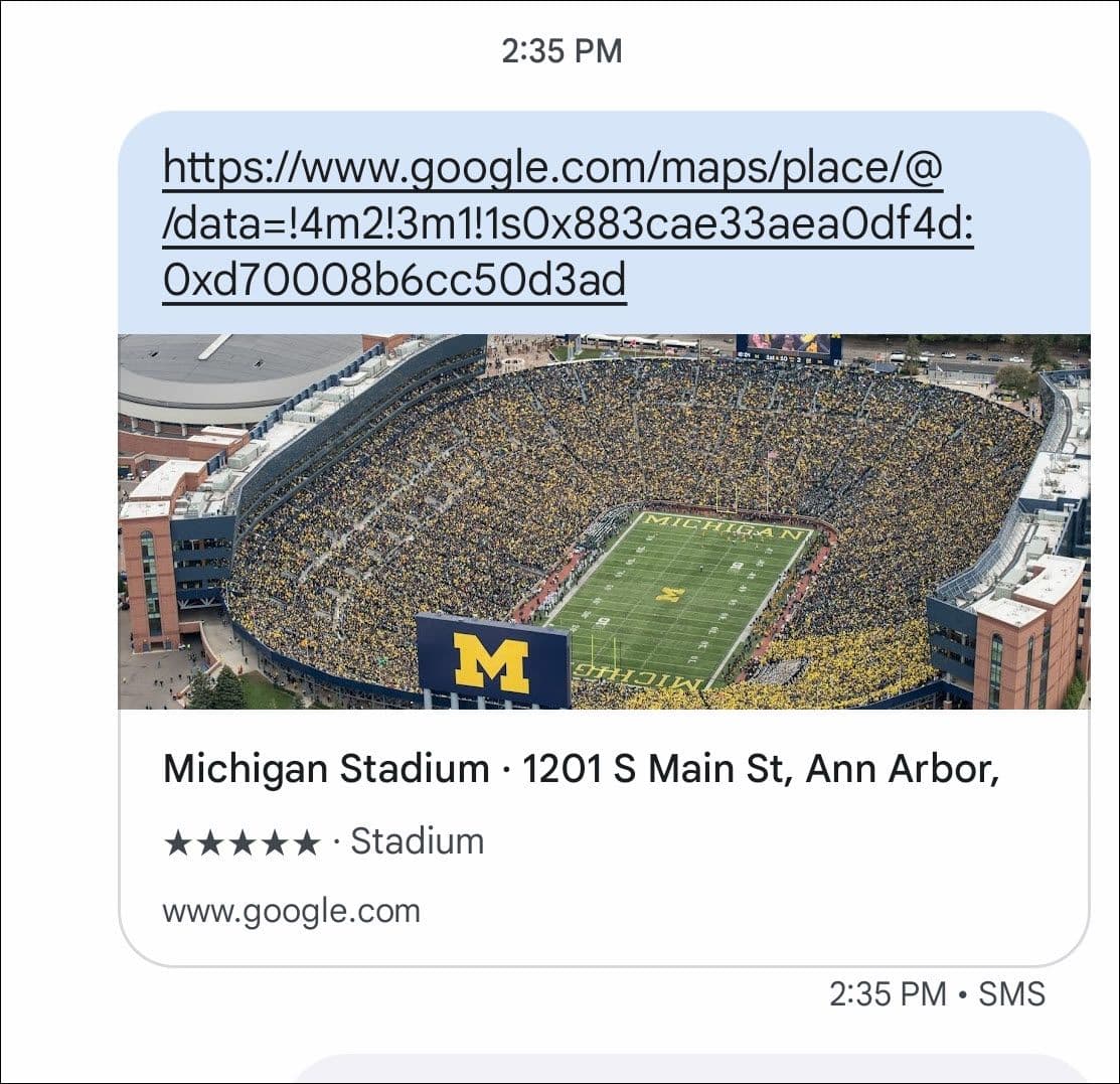 Ο σύνδεσμος των Χαρτών Google αποστέλλεται σε μήνυμα κειμένου.