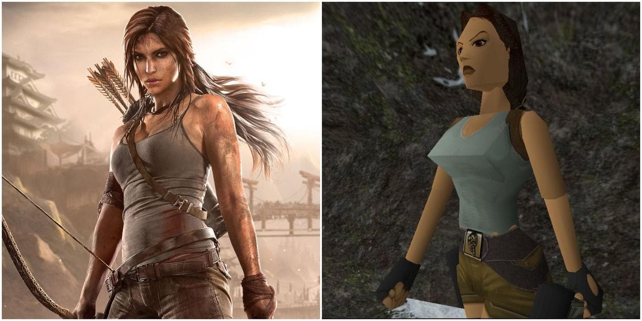 (Αριστερά) Lara Croft στο Tomb Raider (2013) (Δεξιά) Lara Croft στο Tomb Raider (1996)