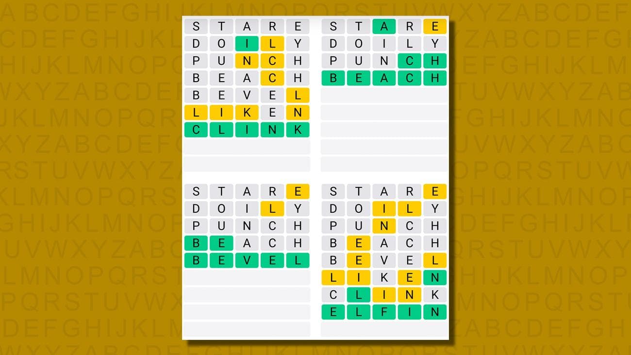 Quordle απαντήσεις για το παιχνίδι 654 σε κίτρινο φόντο