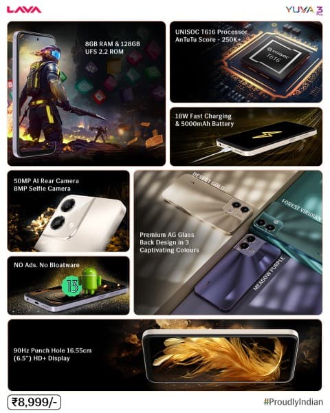 Ανακοινώθηκε το Lava Yuva 3 Pro με οθόνη 90Hz, chipset Unisoc και κύρια κάμερα 50MP, Ανακοινώθηκε το Lava Yuva 3 Pro με οθόνη 90Hz, chipset Unisoc και κύρια κάμερα 50MP, TechWar.gr