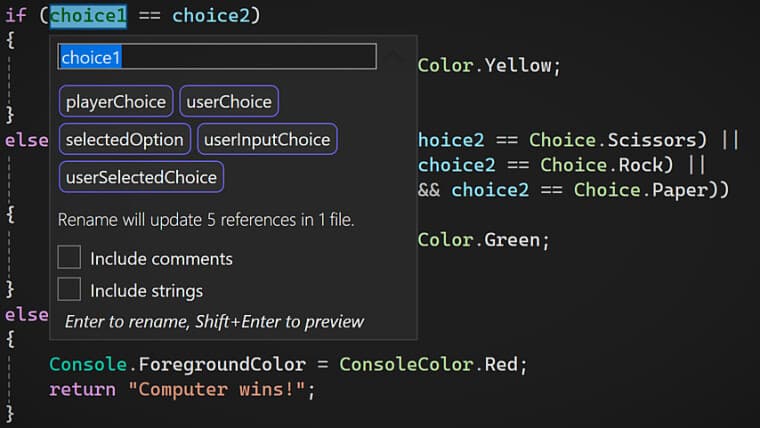 Smart renaming with GItHub Copilot