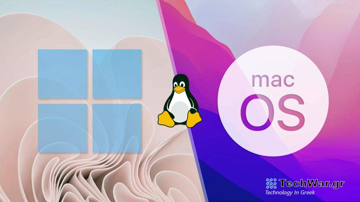 Windows Mac Linux logos all together