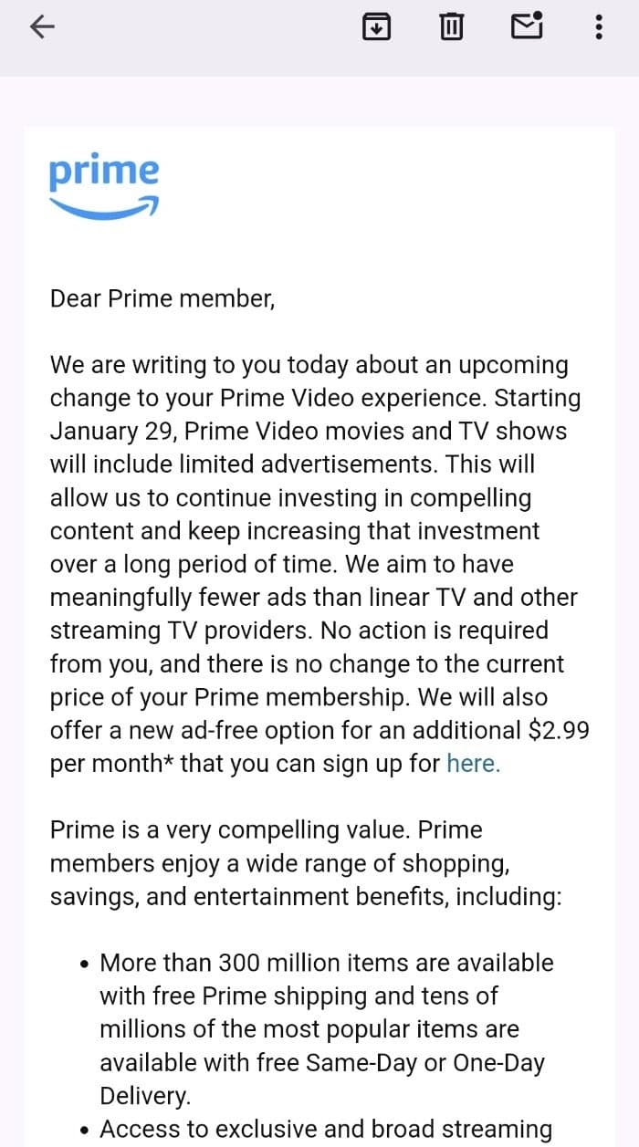 Η Amazon λέει στους συνδρομητές της στο Prime Video ότι οι διαφημίσεις έρχονται στις 29 Ιανουαρίου, εκτός εάν πληρώσουν επιπλέον, Η Amazon λέει στους συνδρομητές της στο Prime Video ότι οι διαφημίσεις έρχονται στις 29 Ιανουαρίου, εκτός εάν πληρώσουν επιπλέον, TechWar.gr