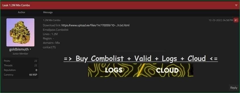 Παράδειγμα προσφοράς «Combolist» Κατά μέσο όρο 1.700 αναρτήσεις με εταιρικά δεδομένα στο dark web ανά μήνα, Κατά μέσο όρο 1.700 αναρτήσεις με εταιρικά δεδομένα στο dark web ανά μήνα, TechWar.gr