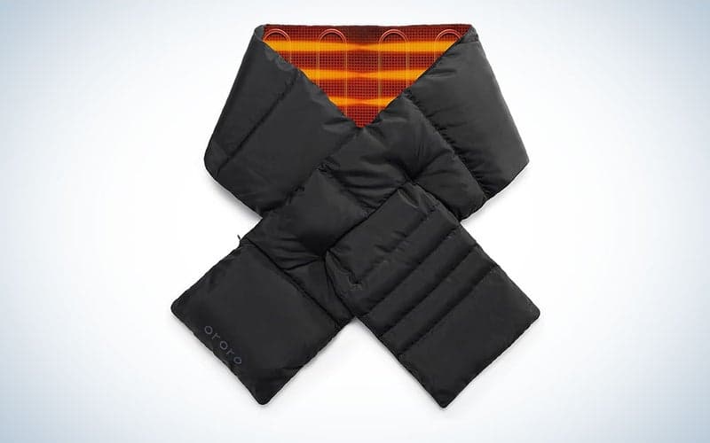A black ORORO heated scarf on a plain background