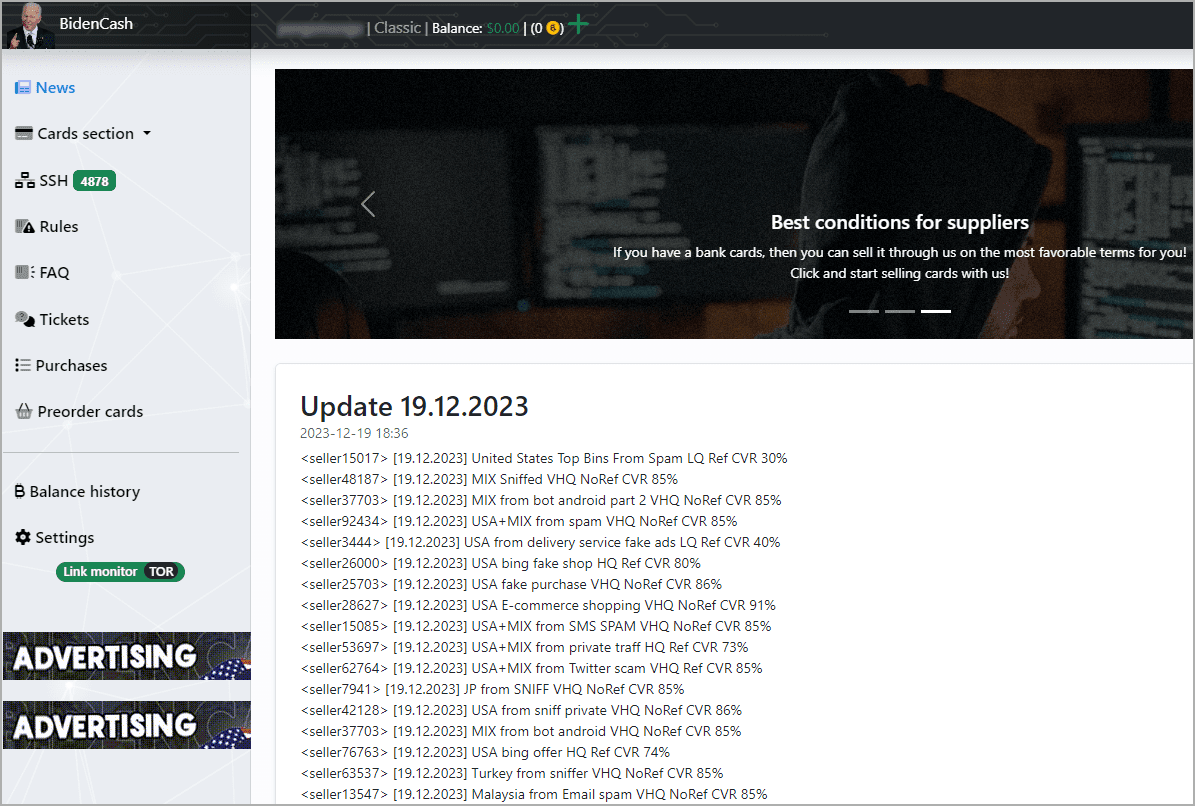 Η αγορά darkweb BidenCash παρέχει δωρεάν 1,9 εκατομμύρια πιστωτικές κάρτες, Η αγορά darkweb BidenCash παρέχει δωρεάν 1,9 εκατομμύρια πιστωτικές κάρτες, TechWar.gr