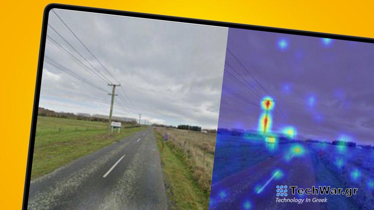 A computer screen showing two images of a road being analyzed by AI