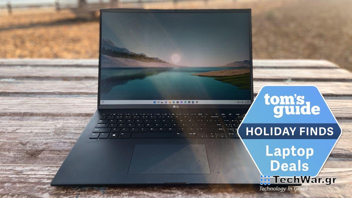 LG Gram 17 shown on bench